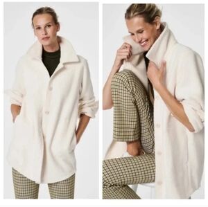 Spanx Luxe Fleece Womens L Shirt Jacket Soft Warm Ivory Teddy Feminine Cabincore